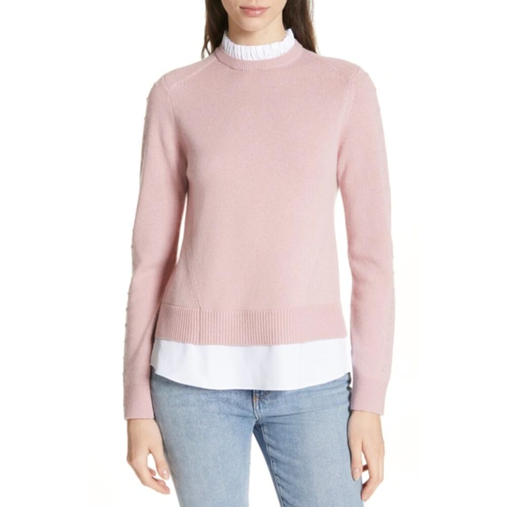 Ted Baker Womens Two-Piece Sweater 3 Medium Pink Lissiah Bobble Layered Shirt - Picture 2 of 11